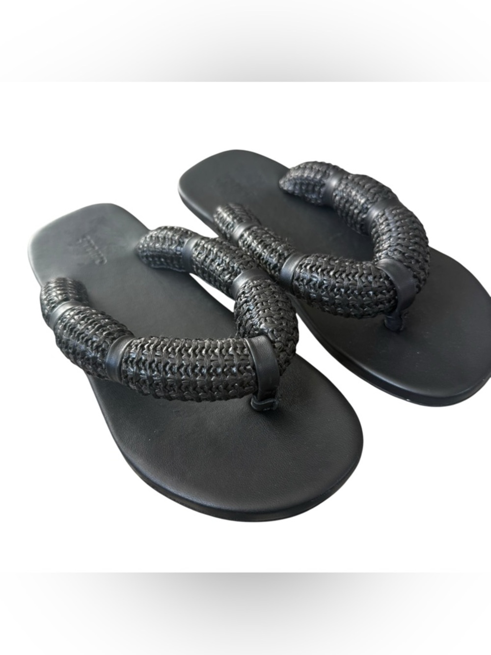 STAUD Women's Raffia Sierra Thong Sandals in Black Size 36 EU 6 US NEW!
